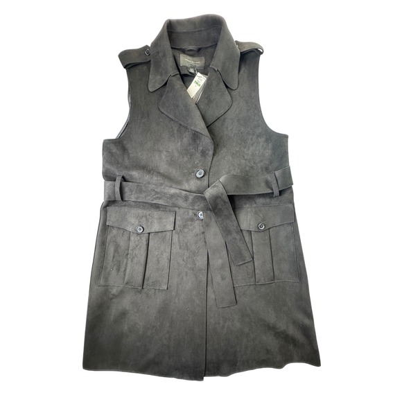 Banana Republic Jackets & Blazers - Banana Republic Vegan Suede Trench Vest Black Belted Sleeveless Coat M Western